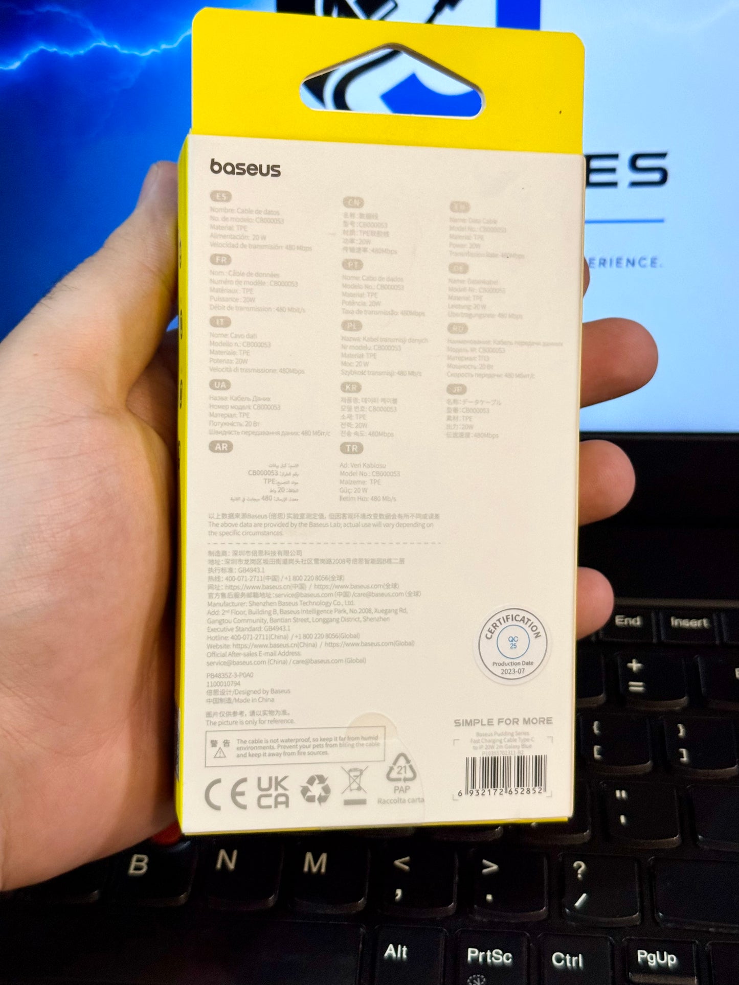 Baseus Pudding Series Fast Charging Cable With High-Speed Data Transmission Type-C to Lightning 20W 2.22A 2M - Blue