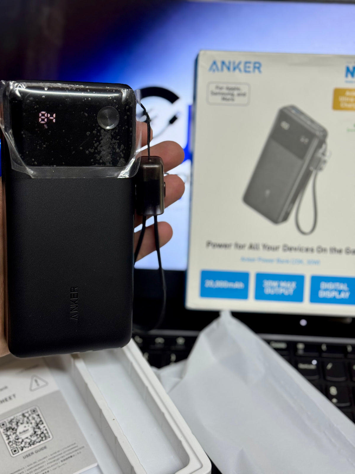 Anker Power Bank Powercore 20000mAh 30W Portable Charger with USB C Cable Lanyard A1384