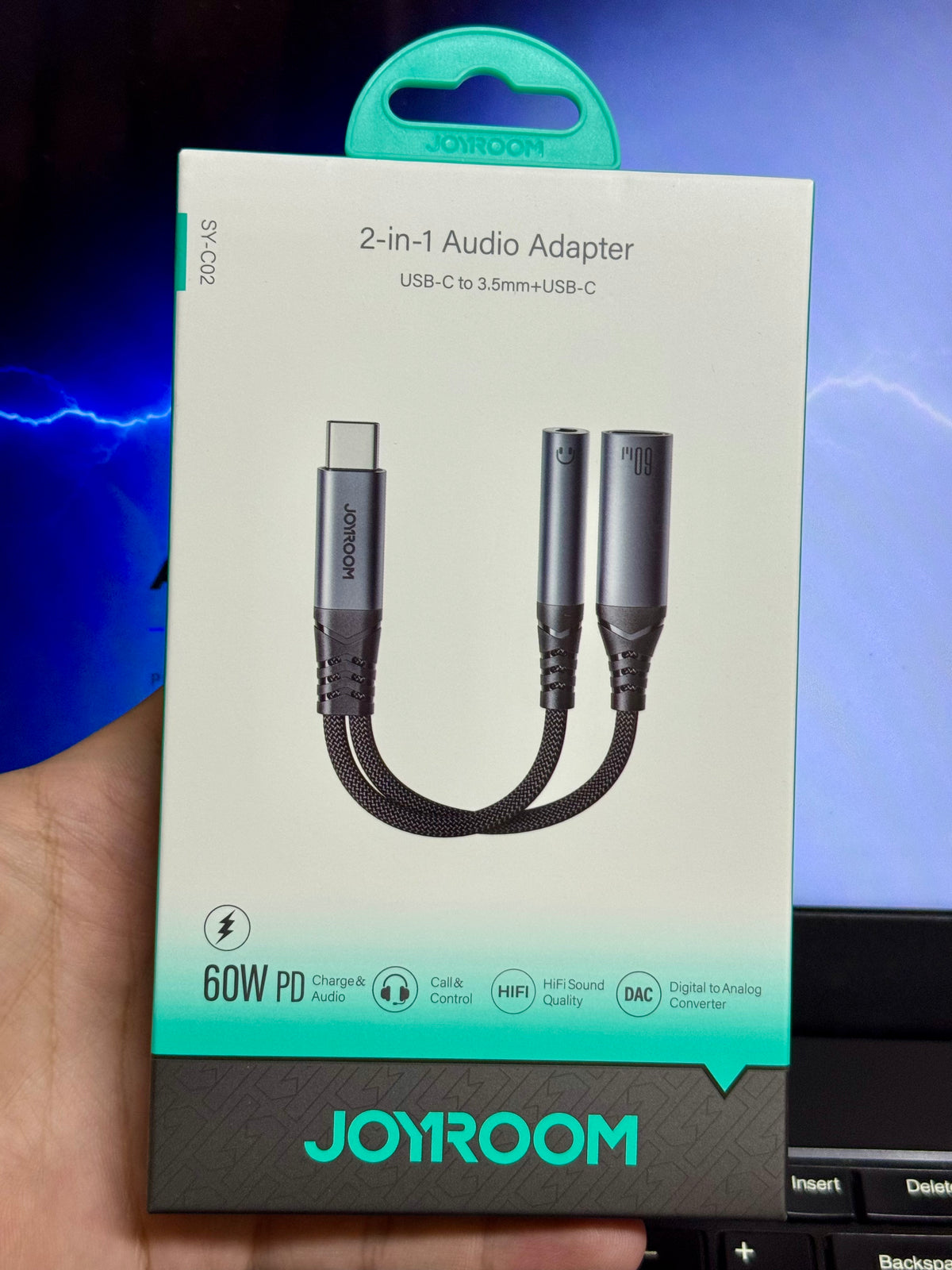 Joyroom SY-C02 Audio-Transfer Series 2-in-1 Audio Adapter (Type-C to 3.5mm+Type-C)-Black