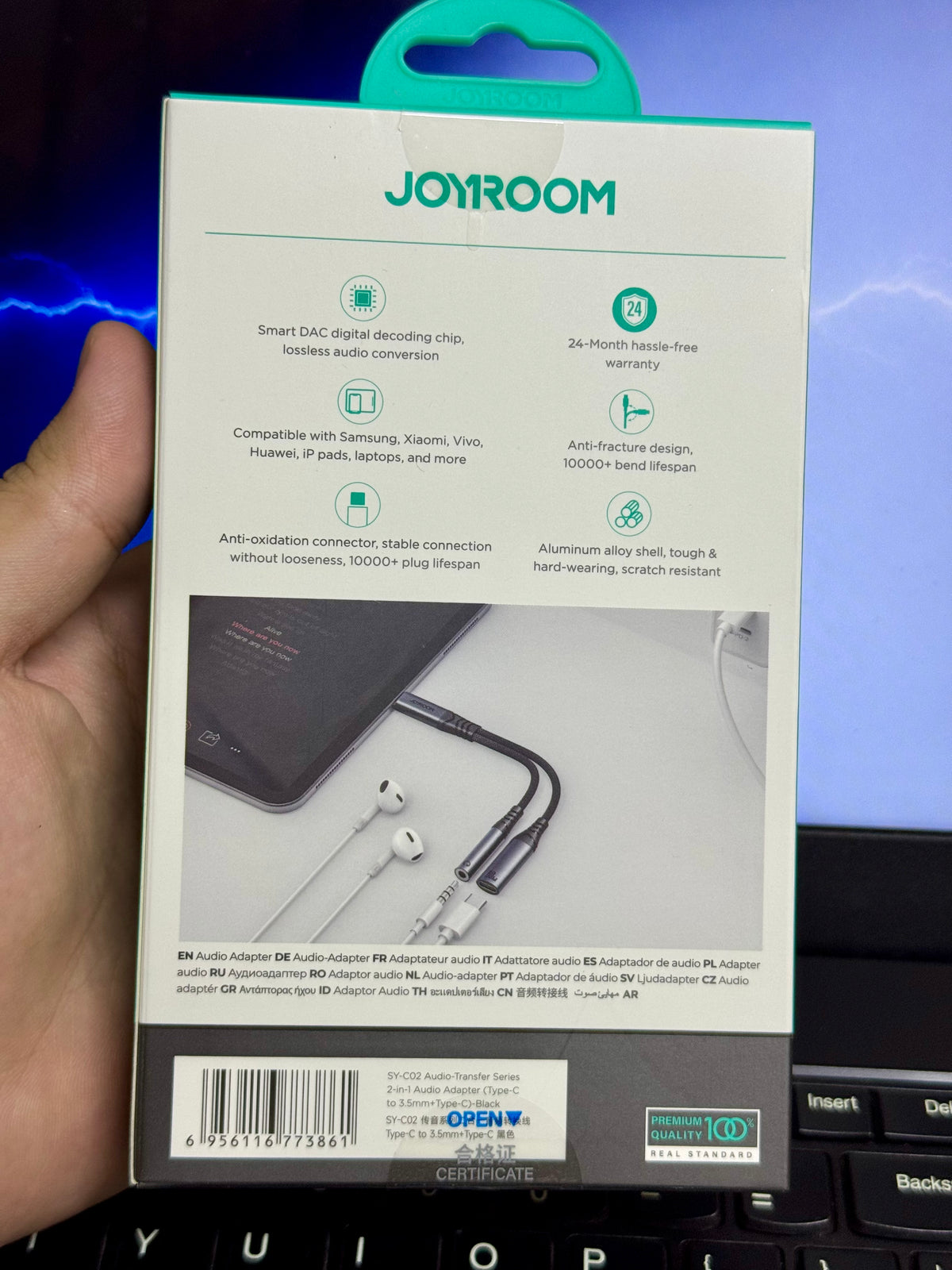 Joyroom SY-C02 Audio-Transfer Series 2-in-1 Audio Adapter (Type-C to 3.5mm+Type-C)-Black