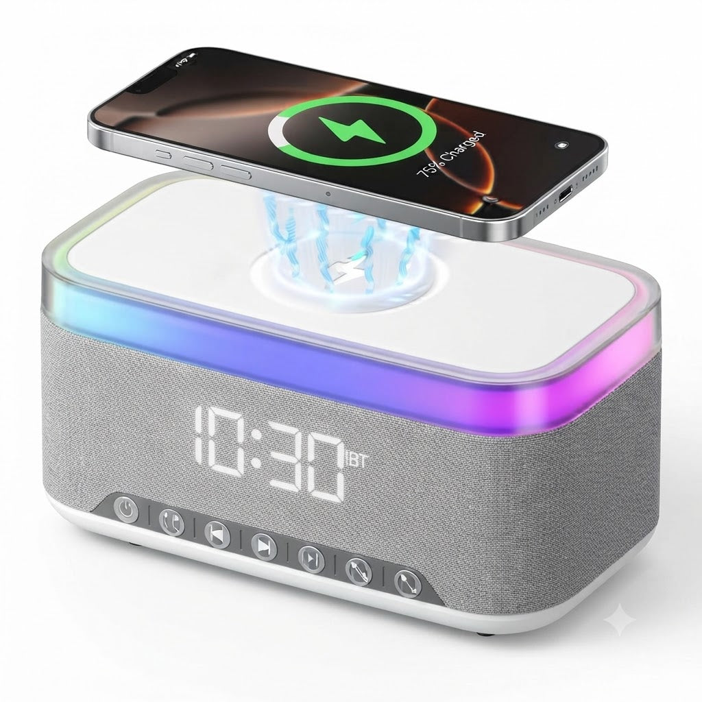 JEDEL SA148 Bluetooth Speaker with RGB Lamp, Digital Clock & Wireless Charging